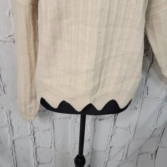 CREAM Heavy Knit scalloped hem‎ Ribbed Cropped Comfy Crew Neck Sweater L - Picture 2 of 10
